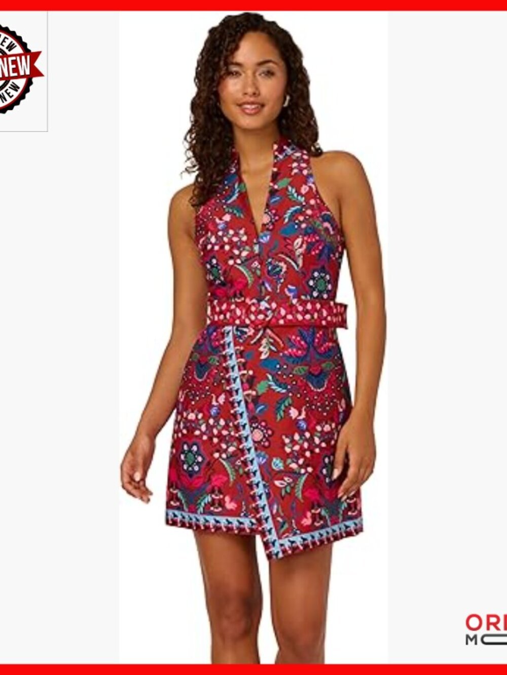 Short Sheath Dress with V Neck Collar Wrap Skirt O Ring Belt